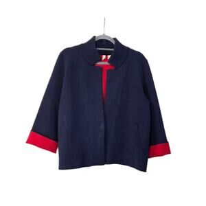 Moth Anthropologie Heavy Knit Carey Swing Navy Blue 3/4 Sleeve Jacket Size Large